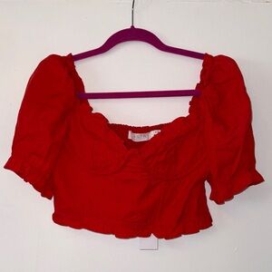 Astr Scarlet Puff Sleeve Crop Top